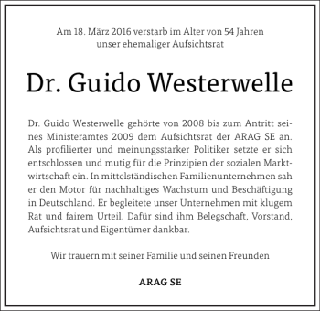 Traueranzeige von Guido Westerwelle von Frankfurter Allgemeine Zeitung