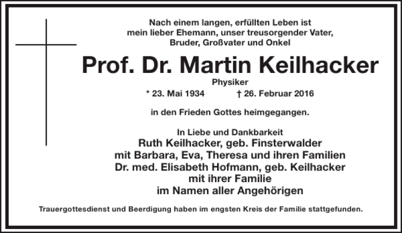  Traueranzeige für Martin Keilhacker vom 10.03.2016 aus Frankfurter Allgemeine Zeitung