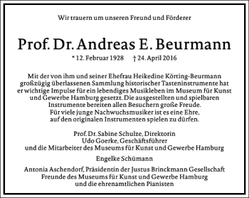 Traueranzeige von Andreas E. Beurmann von Frankfurter Allgemeine Zeitung