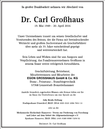 Traueranzeige von Carl Großhaus von Frankfurter Allgemeine Zeitung