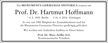 Traueranzeige von Hartmut Hoffmann von Frankfurter Allgemeine Zeitung