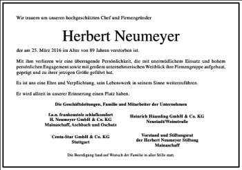 Traueranzeige von Herbert Neumeyer von Frankfurter Allgemeine Zeitung