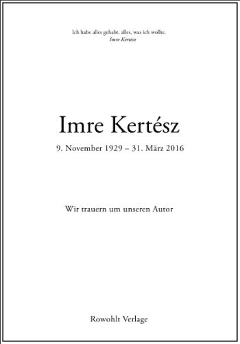 Traueranzeige von Imre Kertesz von Frankfurter Allgemeine Zeitung