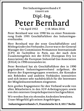 Traueranzeige von Peter Bernhard von Frankfurter Allgemeine Zeitung