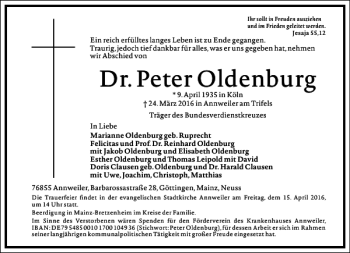 Traueranzeige von Peter Oldenburg von Frankfurter Allgemeine Zeitung