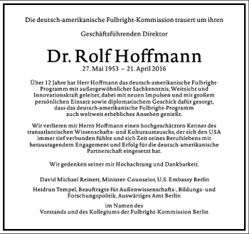 Traueranzeige von Rolf Hoffmann von Frankfurter Allgemeine Zeitung