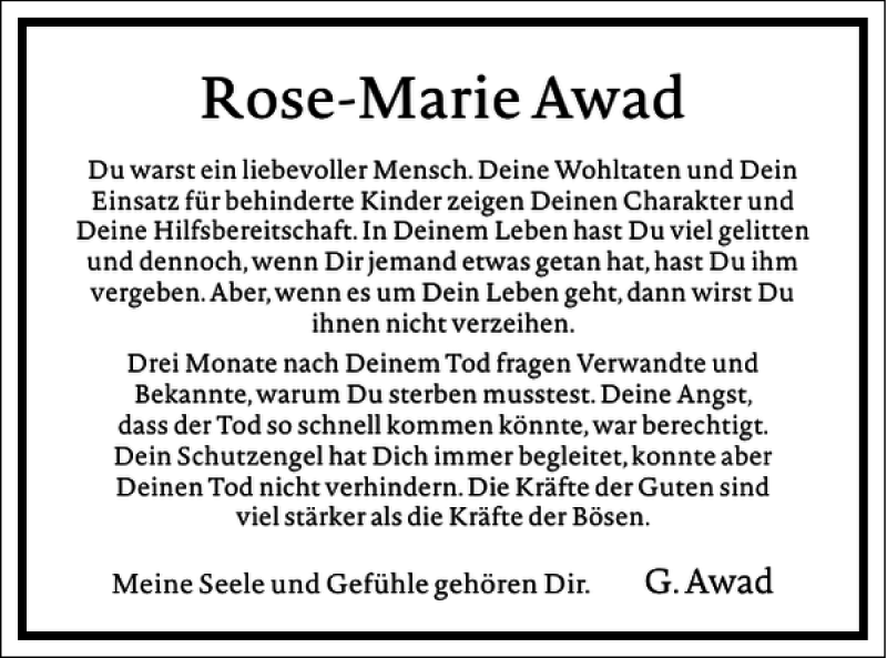  Traueranzeige für Rose-Marie Awad vom 23.04.2016 aus Frankfurter Allgemeine Zeitung