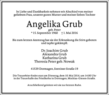 Traueranzeige von Angelika Grub von Frankfurter Allgemeine Zeitung