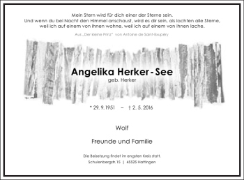 Traueranzeige von Angelika Herker-See von Frankfurter Allgemeine Zeitung