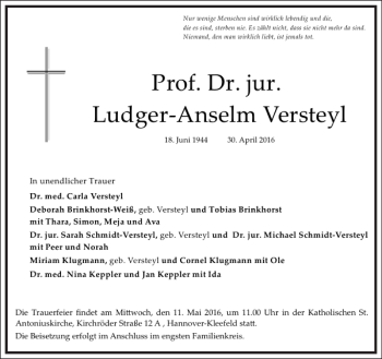 Traueranzeige von Ludger-Anselm Versteyl von Frankfurter Allgemeine Zeitung