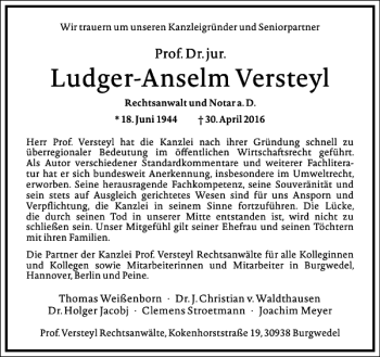 Traueranzeige von Ludger-Anselm Versteyl von Frankfurter Allgemeine Zeitung