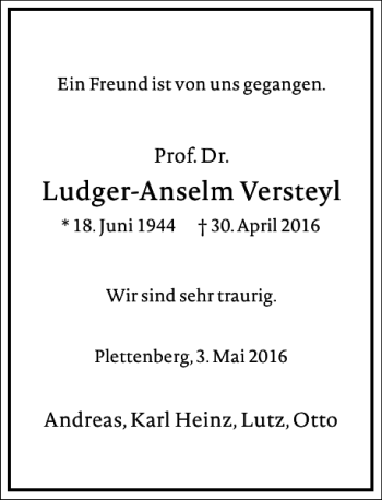 Traueranzeige von Ludger-Anselm Versteyl von Frankfurter Allgemeine Zeitung