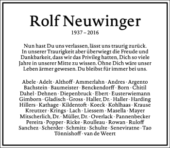 Traueranzeige von Rolf Neuwinger von Frankfurter Allgemeine Zeitung