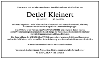 Traueranzeige von Detlef Kleinert von Frankfurter Allgemeine Zeitung
