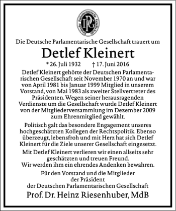 Traueranzeige von Detlef Kleinert von Frankfurter Allgemeine Zeitung