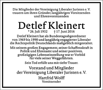 Traueranzeige von Detlef Kleinert von Frankfurter Allgemeine Zeitung