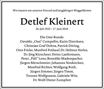 Traueranzeige von Detlef Kleinert von Frankfurter Allgemeine Zeitung