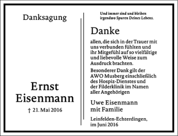 Traueranzeige von Ernst Eisenmann von Frankfurter Allgemeine Zeitung