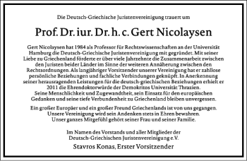 Traueranzeige von Gert Nicolaysen von Frankfurter Allgemeine Zeitung