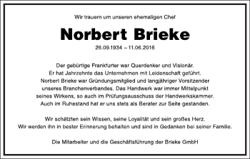 Traueranzeige von Norbert Brieke von Frankfurter Allgemeine Zeitung
