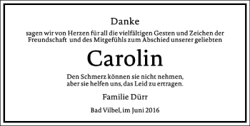 Traueranzeige von Carolin Dürr von Frankfurter Allgemeine Zeitung