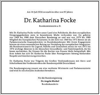 Traueranzeige von Dr. Katharina Focke von Frankfurter Allgemeine Zeitung