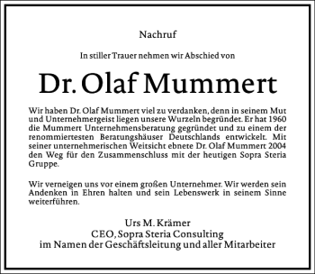 Traueranzeige von Dr. Olaf Mummert von Frankfurter Allgemeine Zeitung
