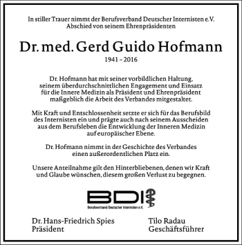 Traueranzeige von Dr. med. Gerd Guido Hofmann von Frankfurter Allgemeine Zeitung