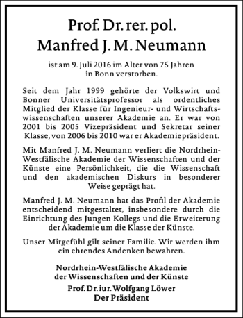 Traueranzeige von Manfred J.M. Neumann von Frankfurter Allgemeine Zeitung