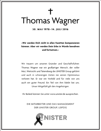 Traueranzeige von Thomas Wagner von Frankfurter Allgemeine Zeitung