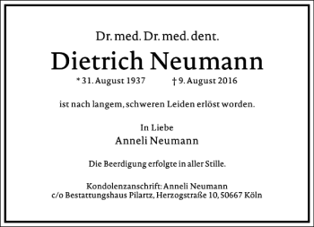 Traueranzeige von Dr. Neumann von Frankfurter Allgemeine Zeitung