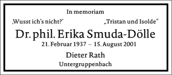 Traueranzeige von Dr.-phil. Erika Smuda-Dölle von Frankfurter Allgemeine Zeitung