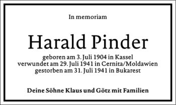 Traueranzeige von Harald Pinder von Frankfurter Allgemeine Zeitung