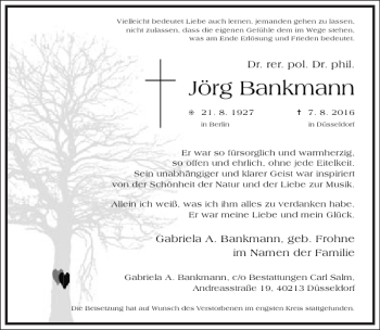 Traueranzeige von Jörg Bankmann von Frankfurter Allgemeine Zeitung