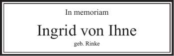 Traueranzeige von Angebot/Ingrid von Ihne von Frankfurter Allgemeine Zeitung