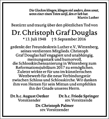 Traueranzeige von Christoph Graf Douglas von Frankfurter Allgemeine Zeitung