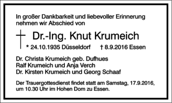 Traueranzeige von Dr.-Ing. Knut Krumeich von Frankfurter Allgemeine Zeitung