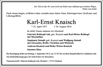 Traueranzeige von Karl-Ernst Knaisch von Frankfurter Allgemeine Zeitung