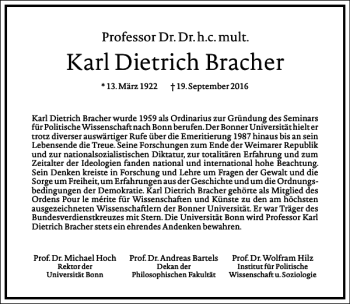 Traueranzeige von Karl Dietrich Bracher von Frankfurter Allgemeine Zeitung