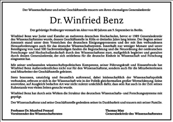 Traueranzeige von Winfried Benz von Frankfurter Allgemeine Zeitung