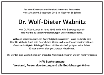 Traueranzeige von Wolf-Dieter Wabnitz von Frankfurter Allgemeine Zeitung