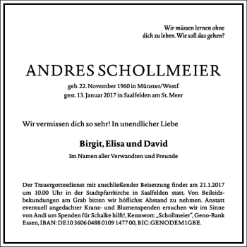 Traueranzeige von Andres Schollmeier von Frankfurter Allgemeine Zeitung