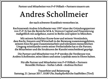 Traueranzeige von Andres Schollmeier von Frankfurter Allgemeine Zeitung