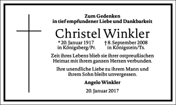 Traueranzeigen von Christel Winkler | Frankfurter Allgemeine Lebenswege