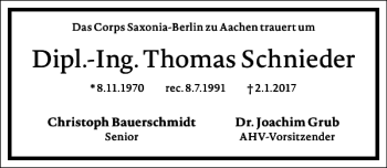 Traueranzeige von Dipl.-Ing. Thomas Schnieder von Frankfurter Allgemeine Zeitung