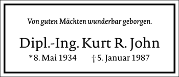 Traueranzeige von Dipl.-Ing.kurt R.john von Frankfurter Allgemeine Zeitung