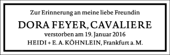 Traueranzeige von Dora Feyer Cavaliere von Frankfurter Allgemeine Zeitung