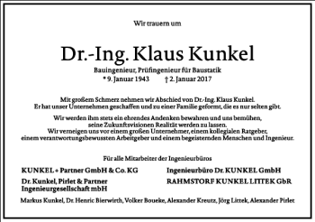 Traueranzeige von Dr.-Ing.klaus Kunkel von Frankfurter Allgemeine Zeitung