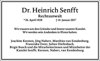 Traueranzeige von Dr. Heinrich Senfft von Frankfurter Allgemeine Zeitung