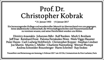 Traueranzeige von Prof. Dr. Christopher Kobrak von Frankfurter Allgemeine Zeitung